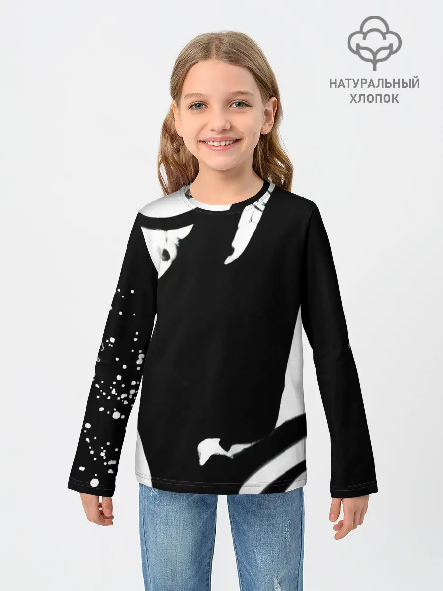 Детский лонгслив / Надпись на спине, каллиграфия