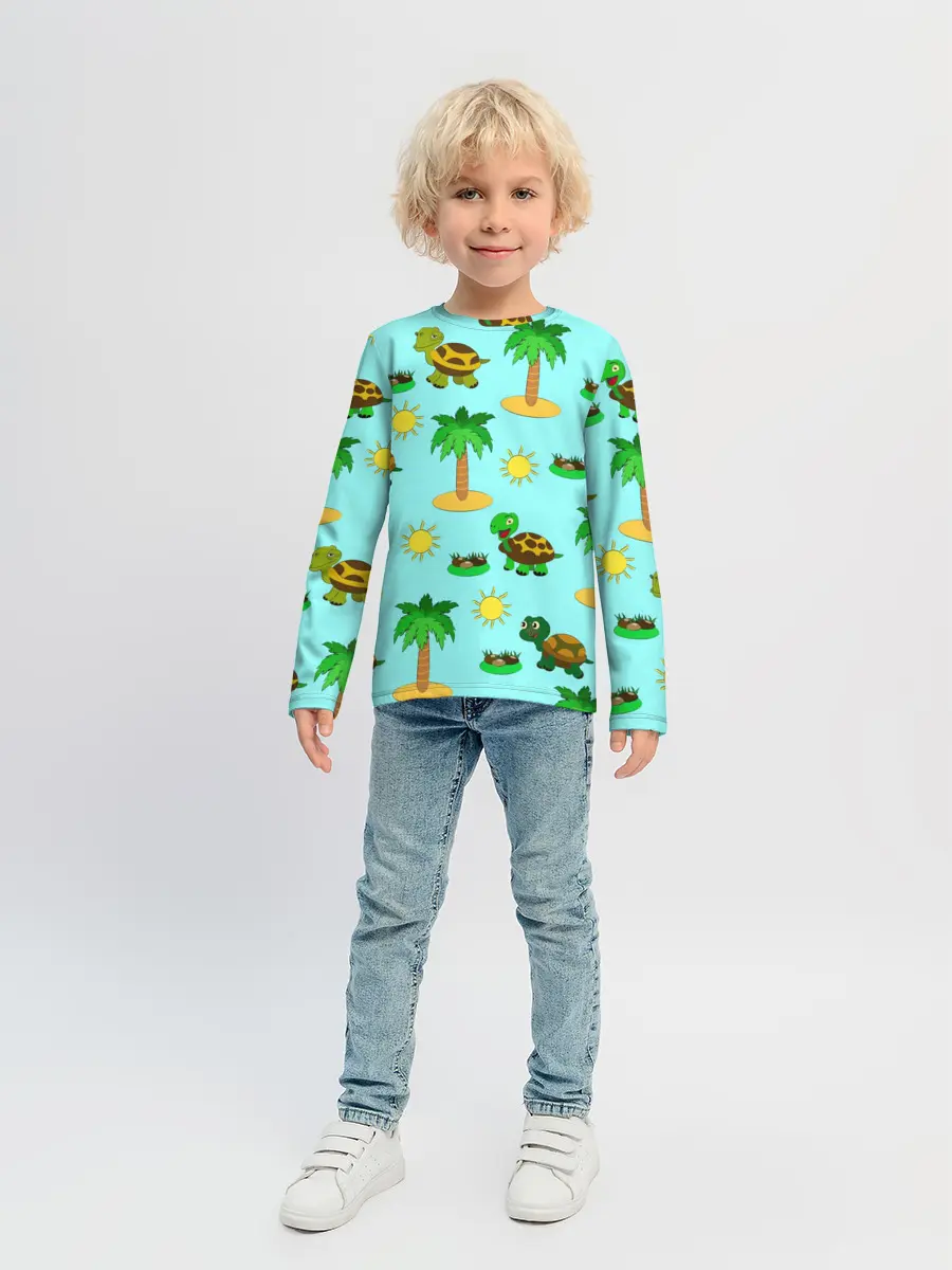 Детский лонгслив / черепашки и пальмы