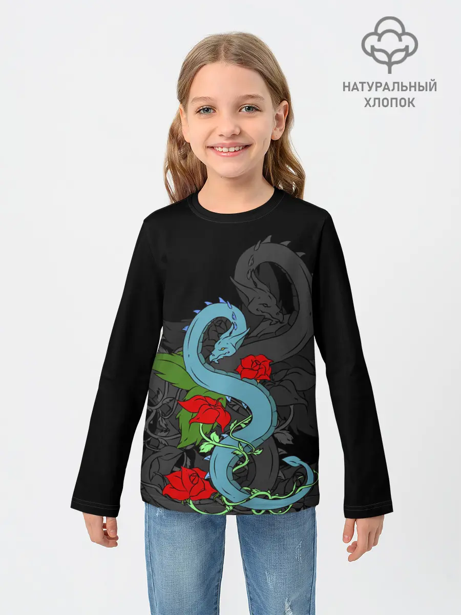 Детский лонгслив / Дракон и Розы