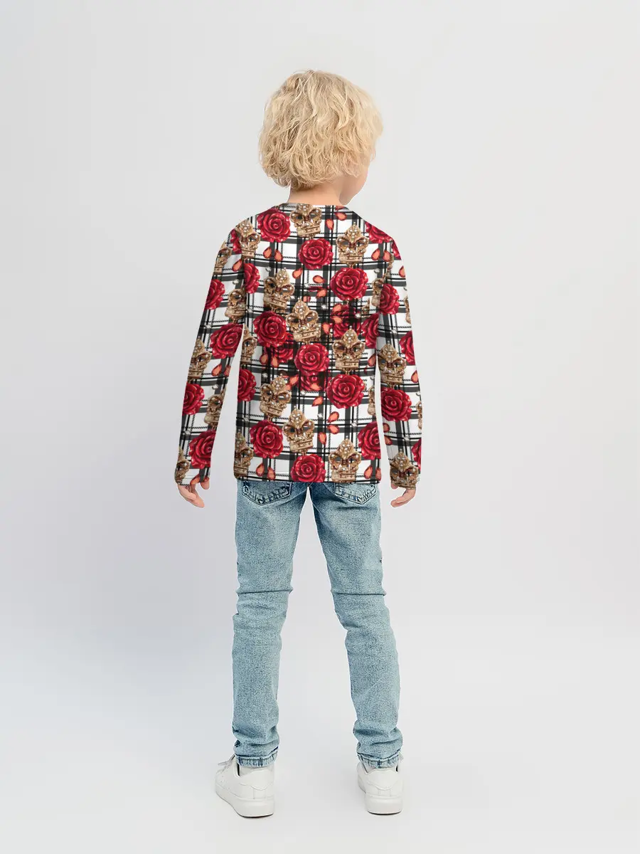 Детский лонгслив / Розы в клеточку