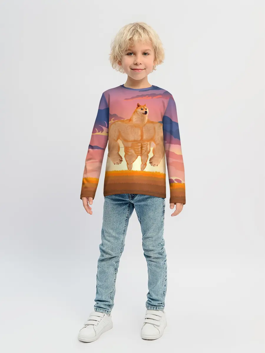 Детский лонгслив / Мем собака качок DOGE