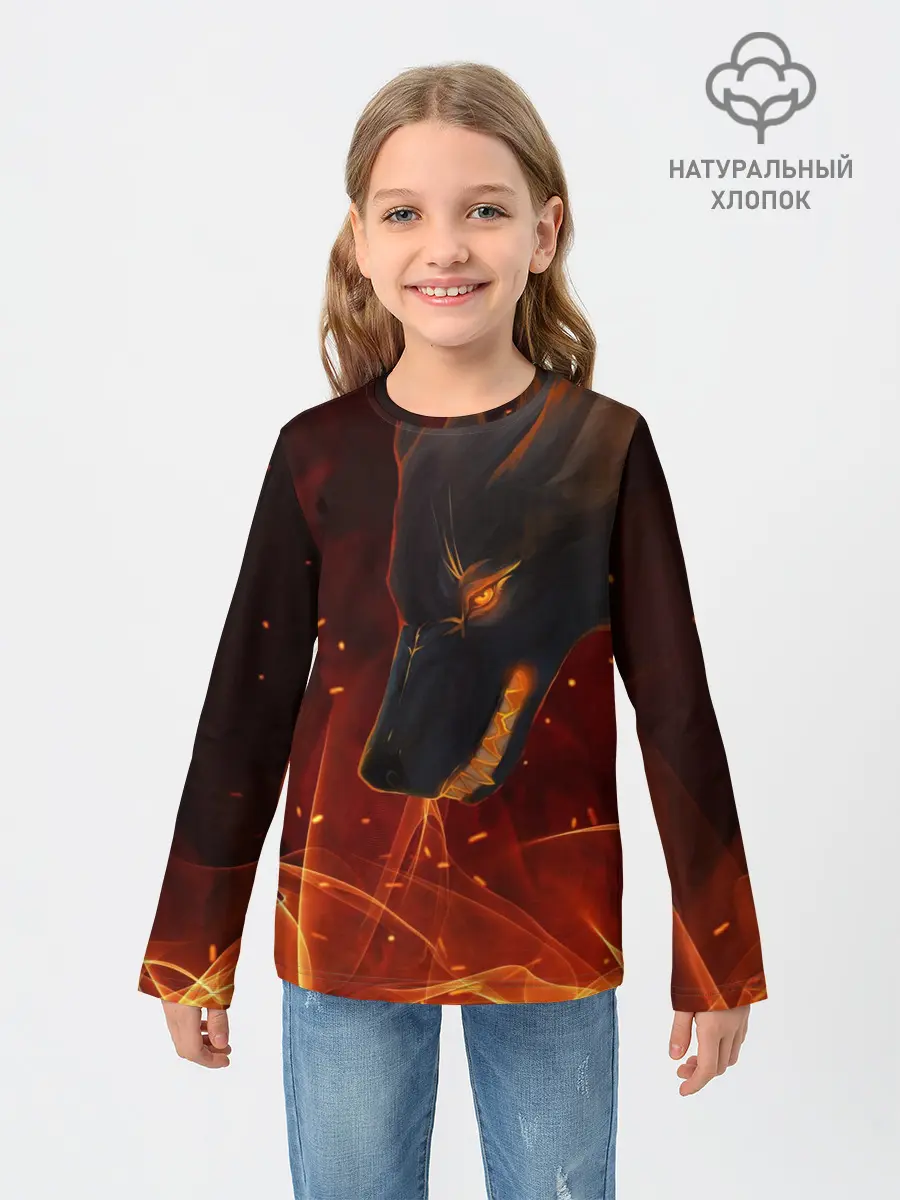Детский лонгслив / ОГНЕНЫЙ ВОЛК, 3d