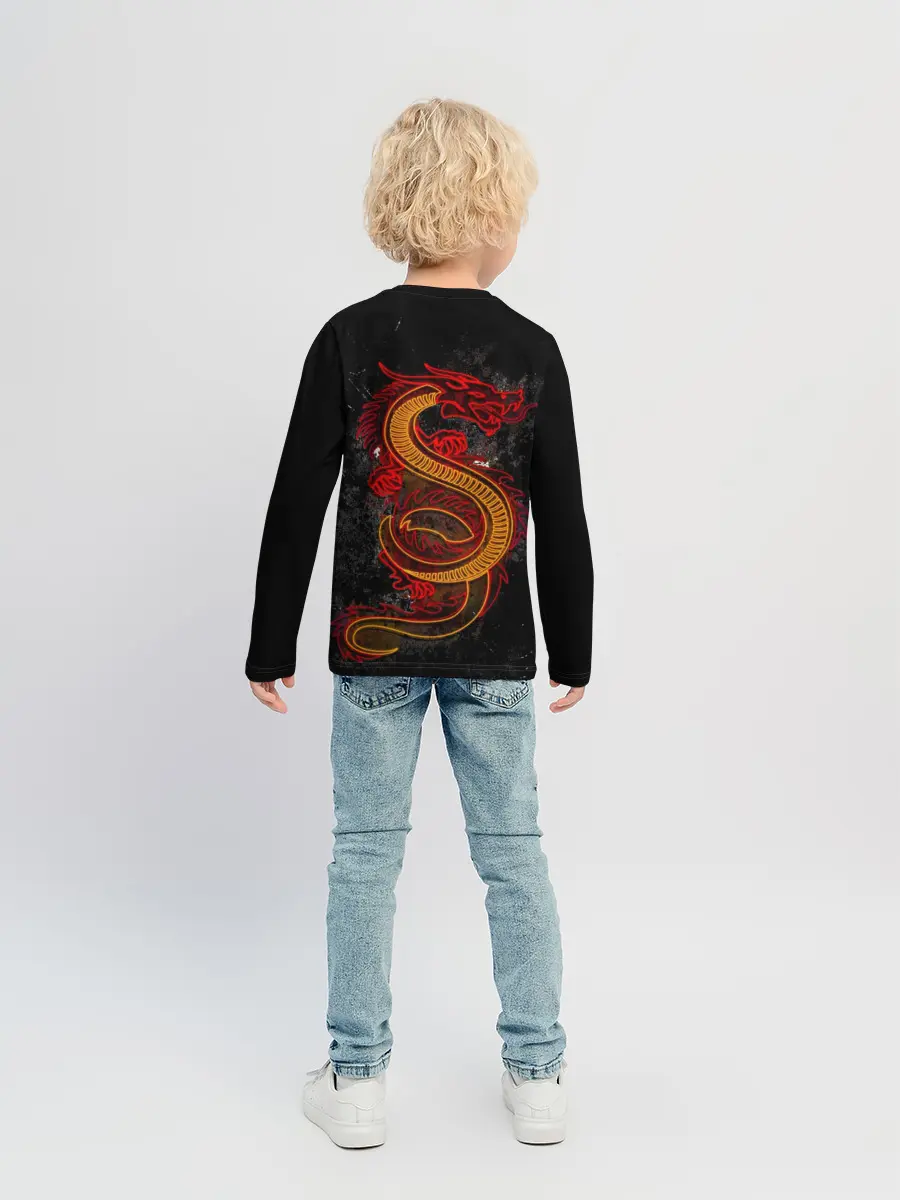 Детский лонгслив / НЕОНОВЫЙ ДРАКОН, 3d
