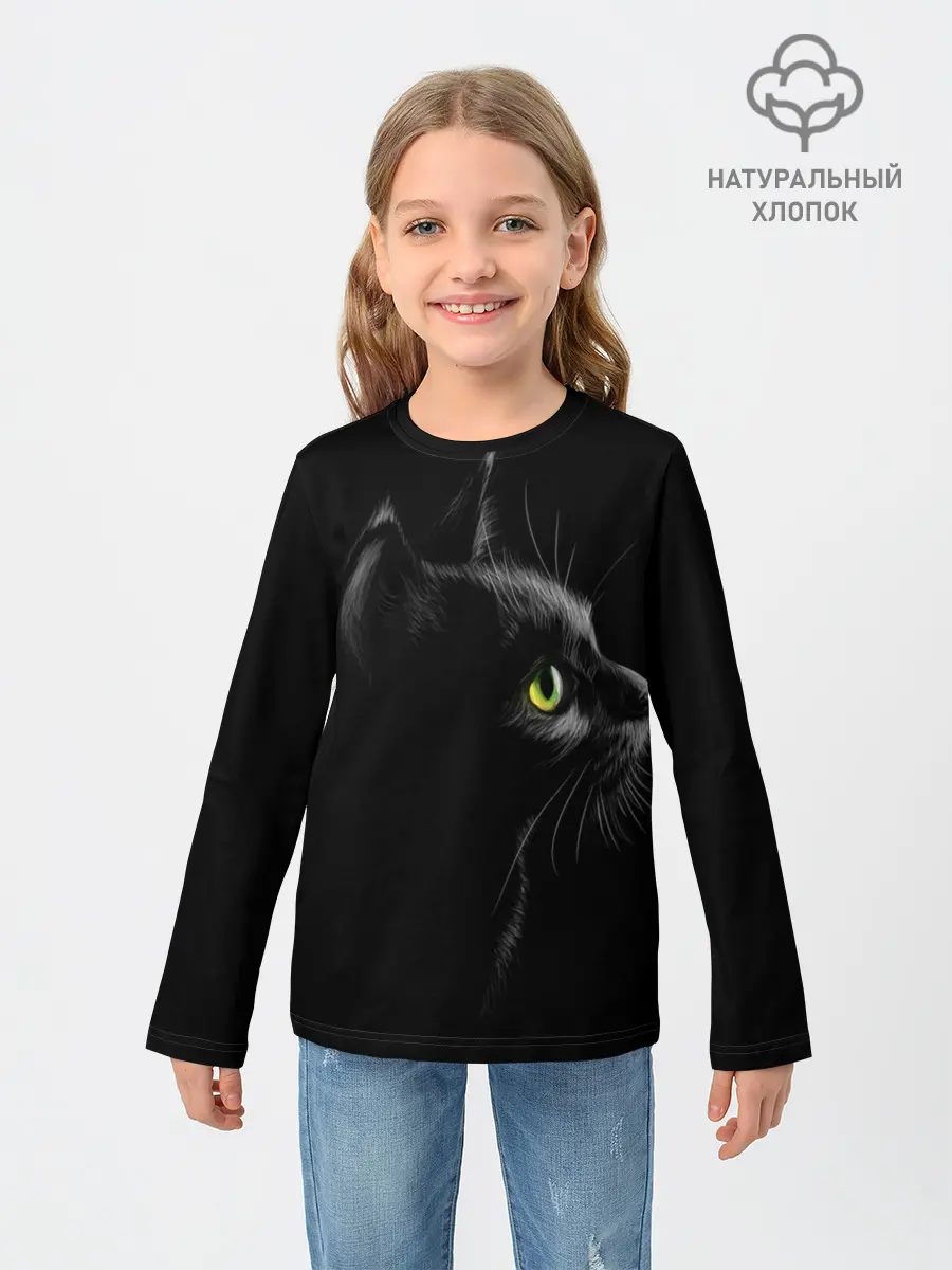 Детский лонгслив / Черный кот