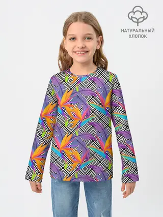 Детский лонгслив / Тропические цветы и узоры