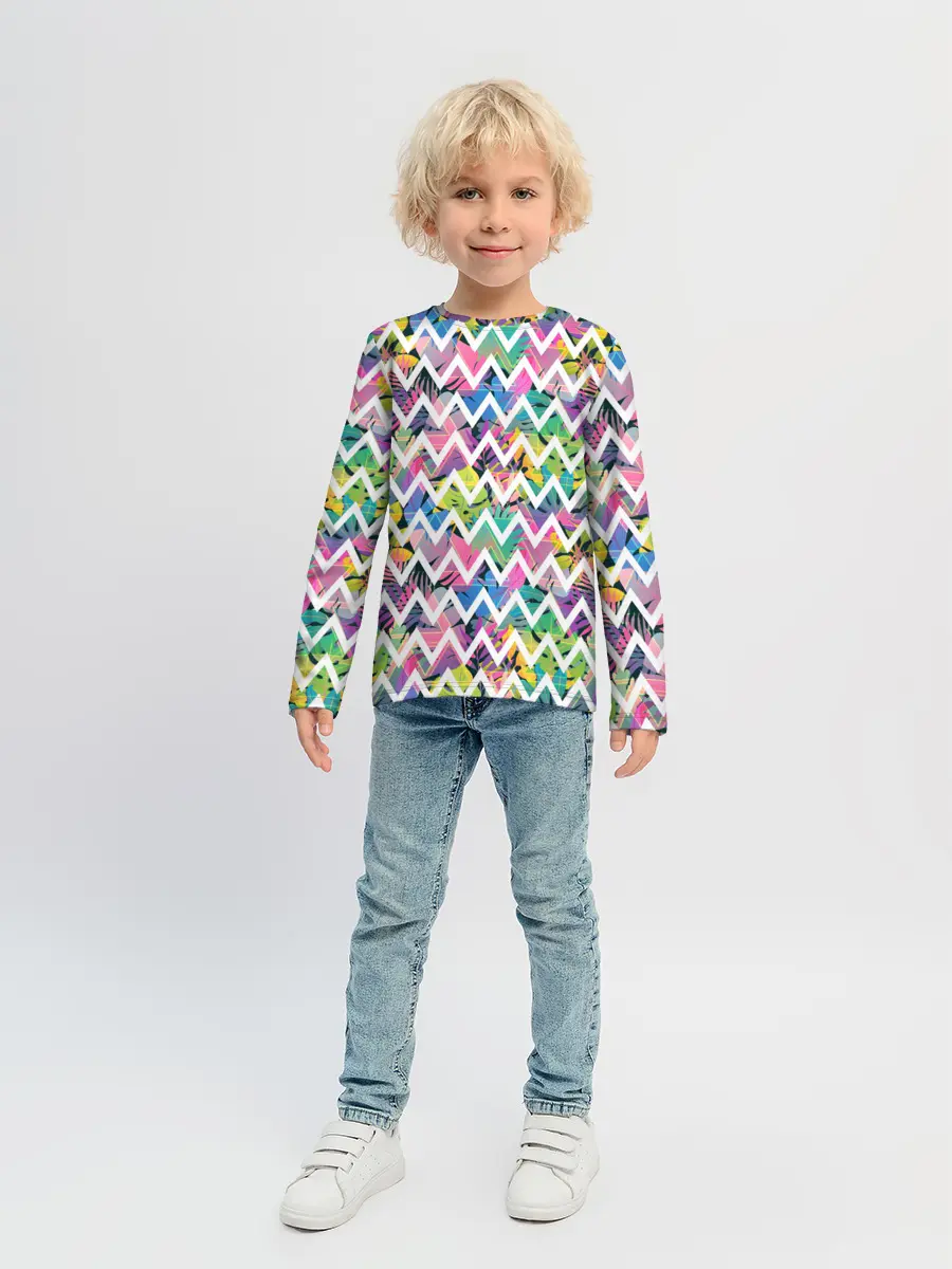Детский лонгслив / Кривая линия и цветы