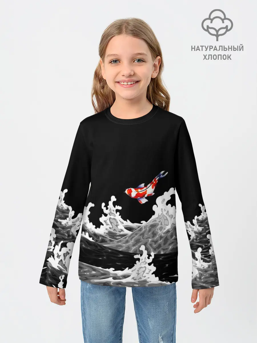 Детский лонгслив / Карп Кои Волна Япония Рыба