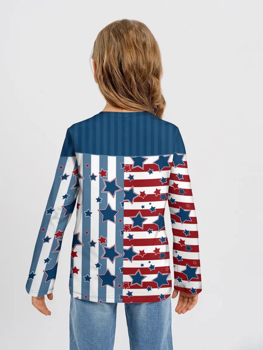 Детский лонгслив / Голубые звезды на полосатом