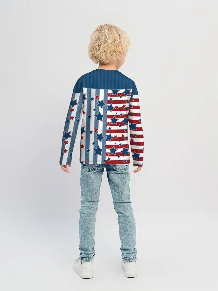 Детский лонгслив / Голубые звезды на полосатом
