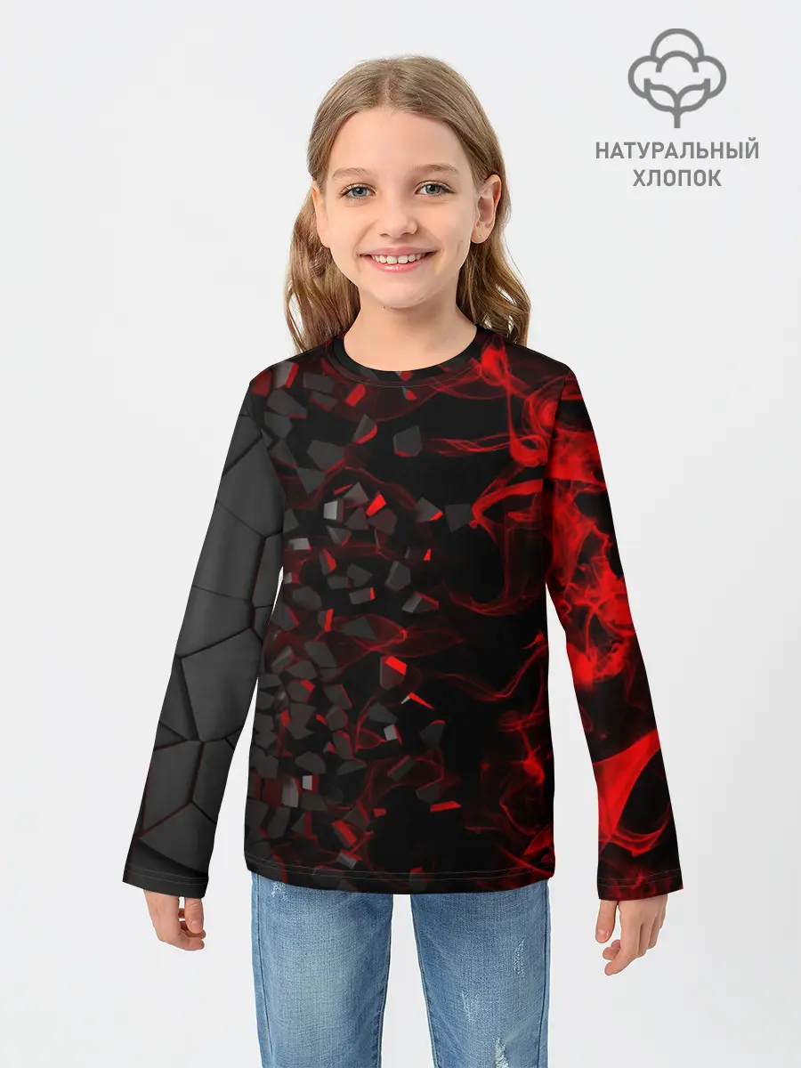 Детский лонгслив / 3Д Разлом | 3D Плиты и огонь
