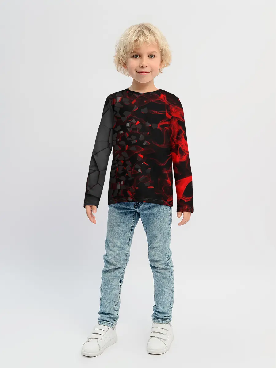 Детский лонгслив / 3Д Разлом | 3D Плиты и огонь