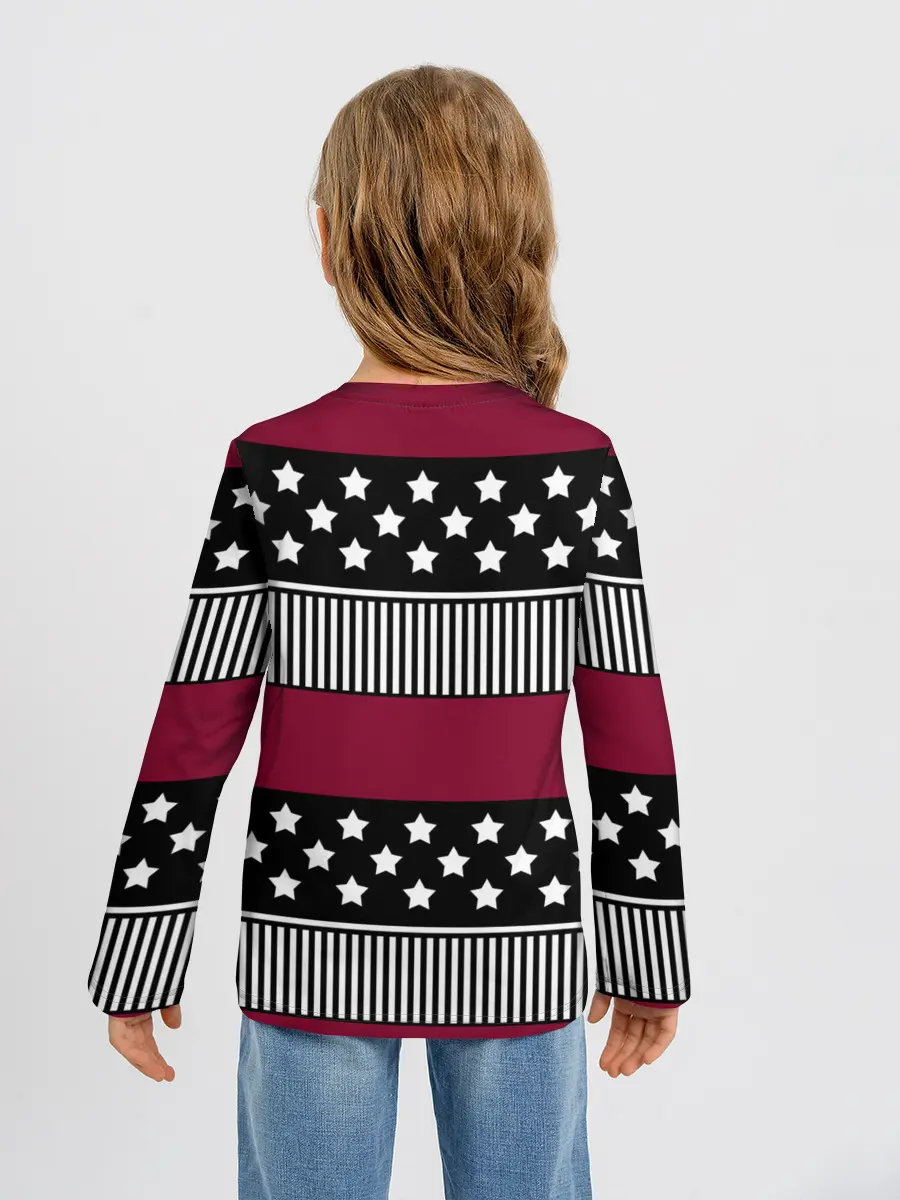 Детский лонгслив / Бордово-черный узор полосатый