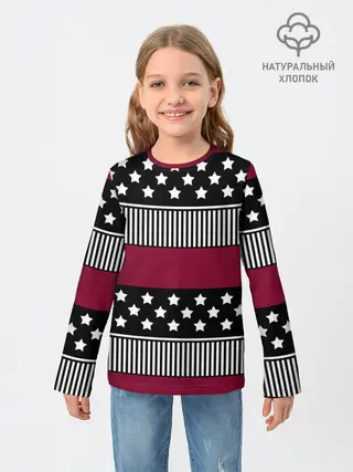 Детский лонгслив / Бордово-черный узор полосатый