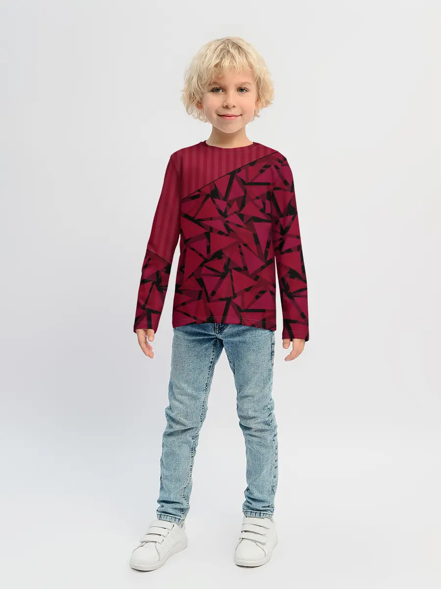 Детский лонгслив / Красный комбинированный узор
