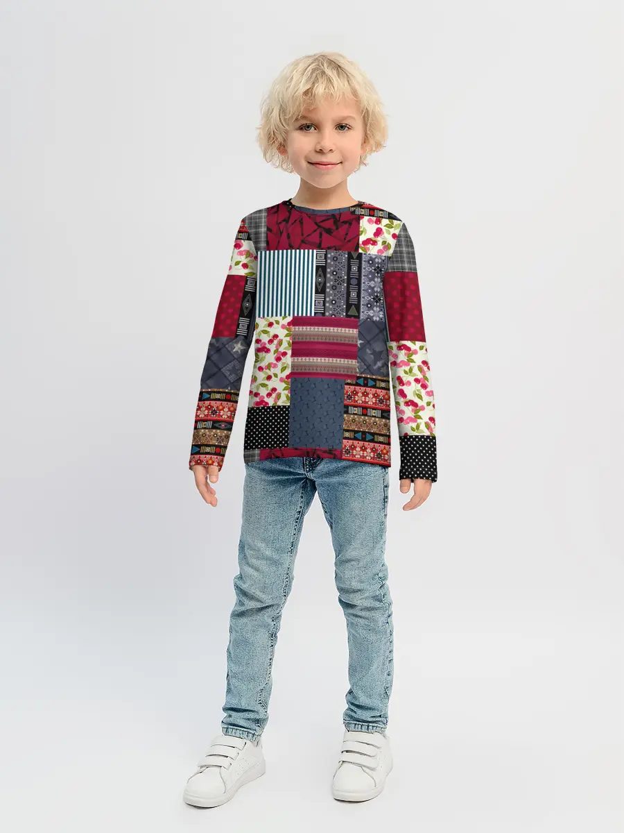 Детский лонгслив / Деревенский стиль. Пэчворк.