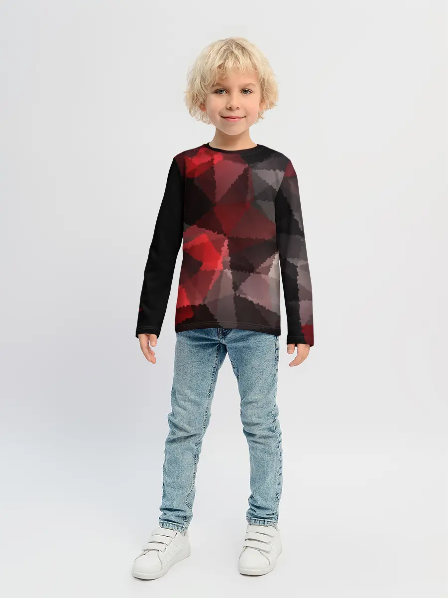 Детский лонгслив / Серо-красная абстракция