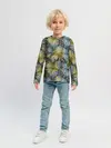 Детский лонгслив / Черно оливковый цветочный