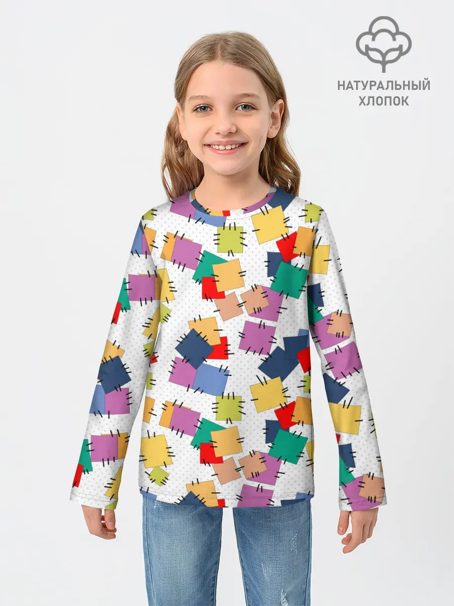 Детский лонгслив / Ретро узор-заплатки.