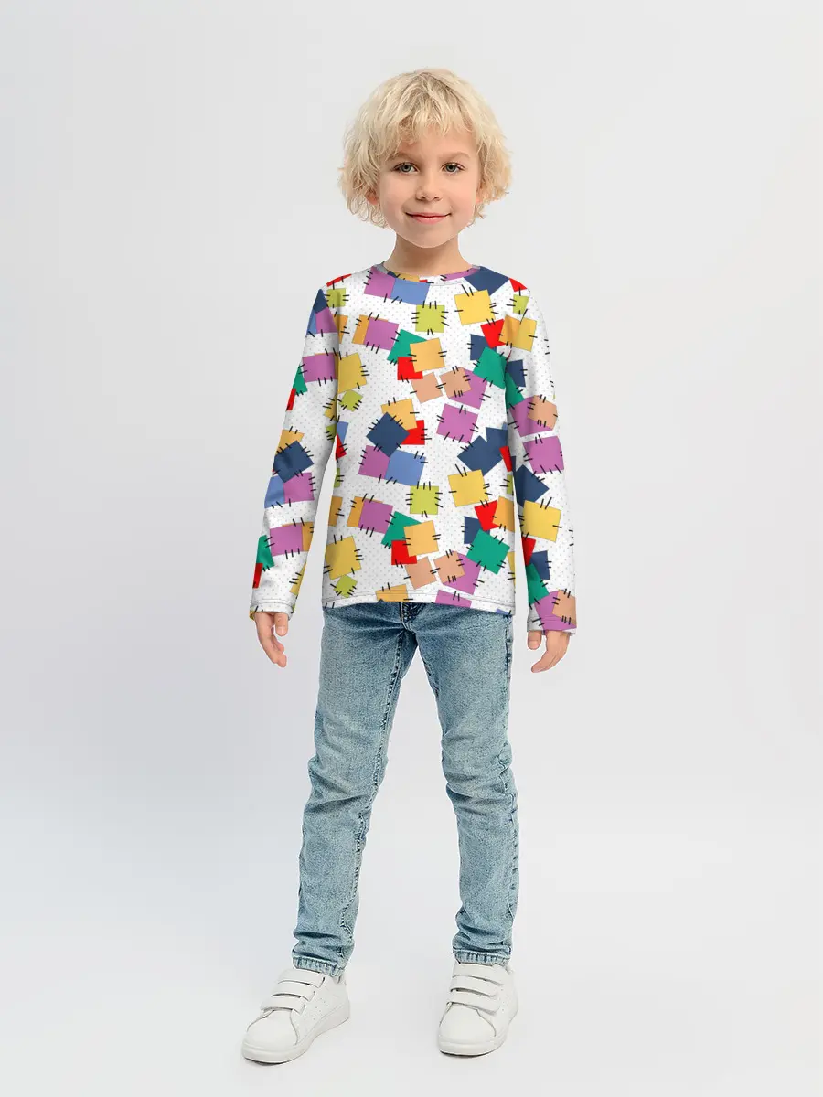 Детский лонгслив / Ретро узор-заплатки.