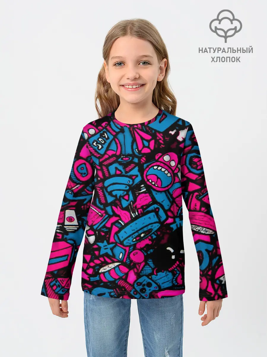 Детский лонгслив / Мультяшные кислотные картинки