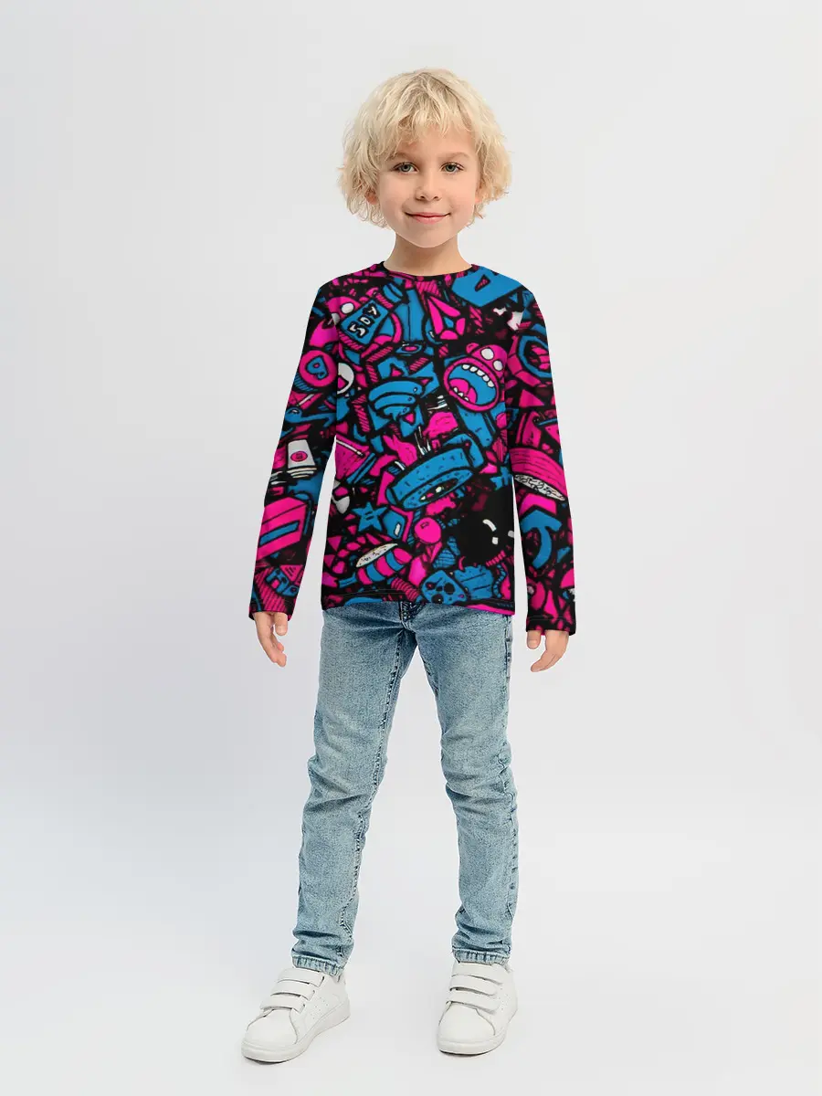 Детский лонгслив / Мультяшные кислотные картинки