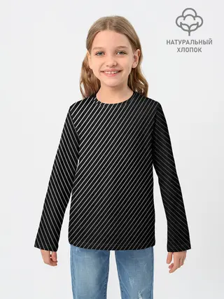 Детский лонгслив / Черный фон в белую полоску