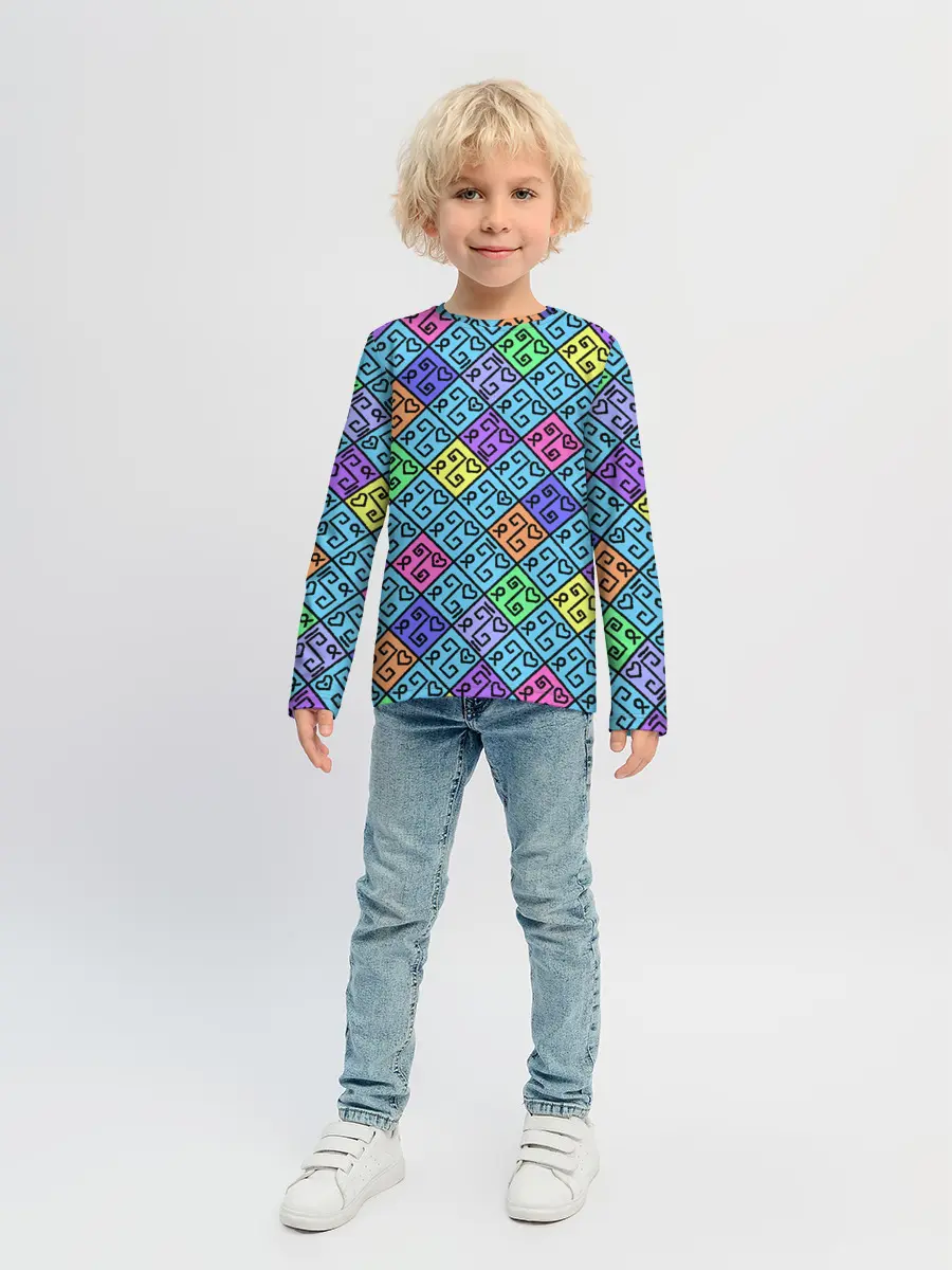 Детский лонгслив / Неоновый яркий абстрактный узо
