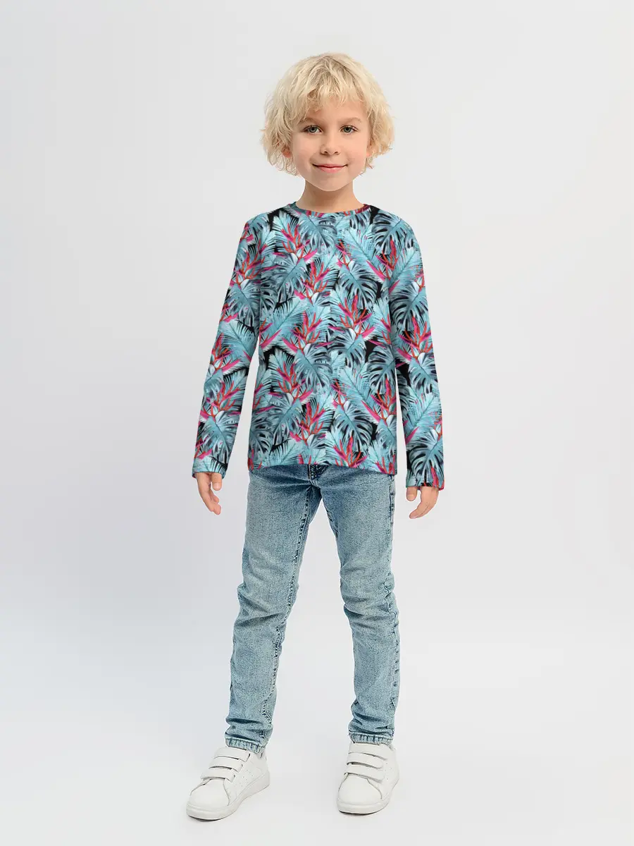 Детский лонгслив / Розово-голубой тропический