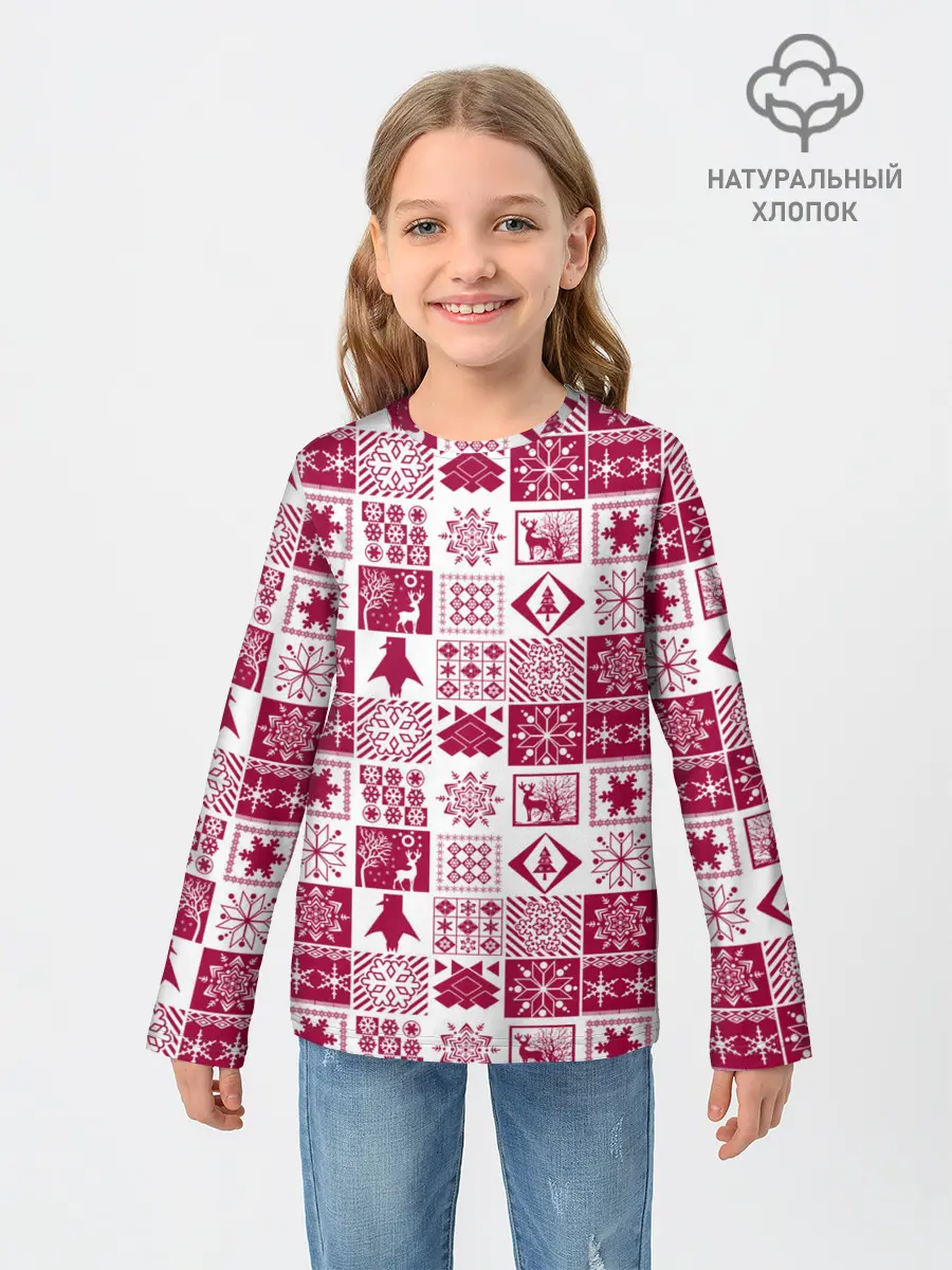 Детский лонгслив / Новогодний рождественский узор