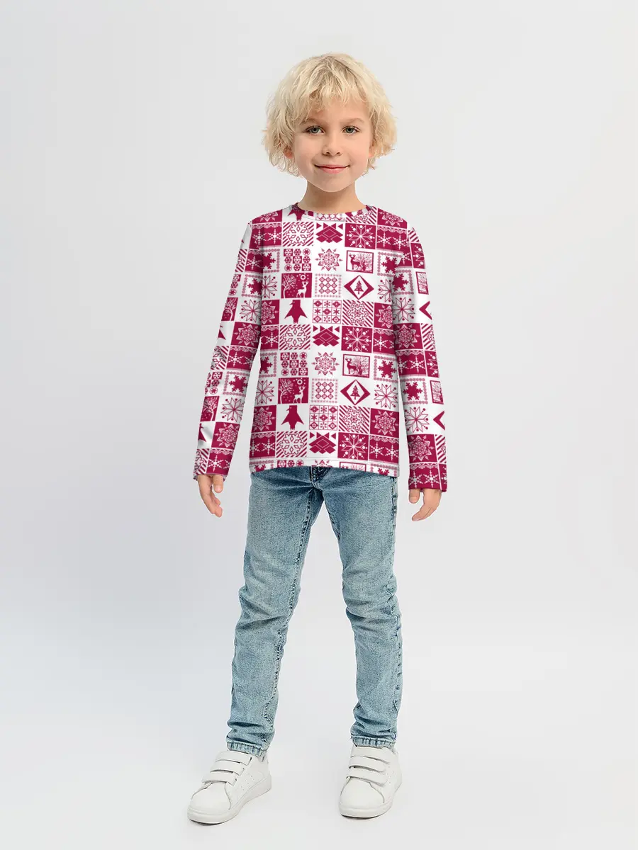 Детский лонгслив / Новогодний рождественский узор