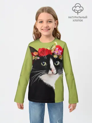 Детский лонгслив / Кот и цветы