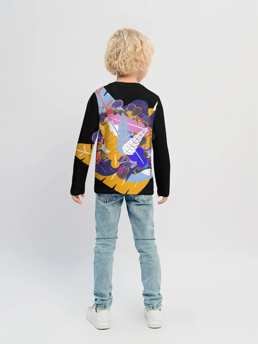 Детский лонгслив / узор из листьев и цветов