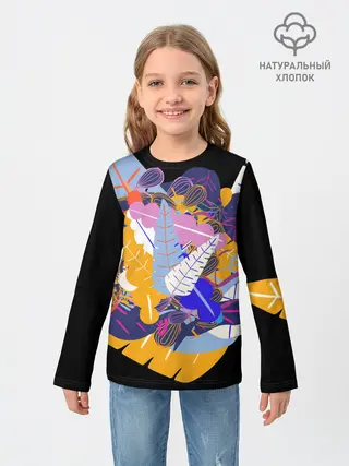 Детский лонгслив / узор из листьев и цветов
