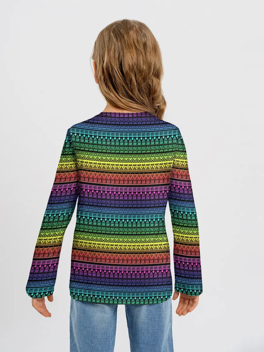 Детский лонгслив / Этнический радужный орнамент