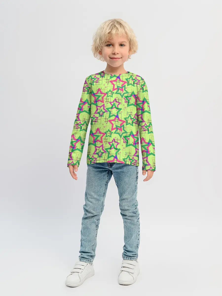 Детский лонгслив / Зеленый узор Звезды