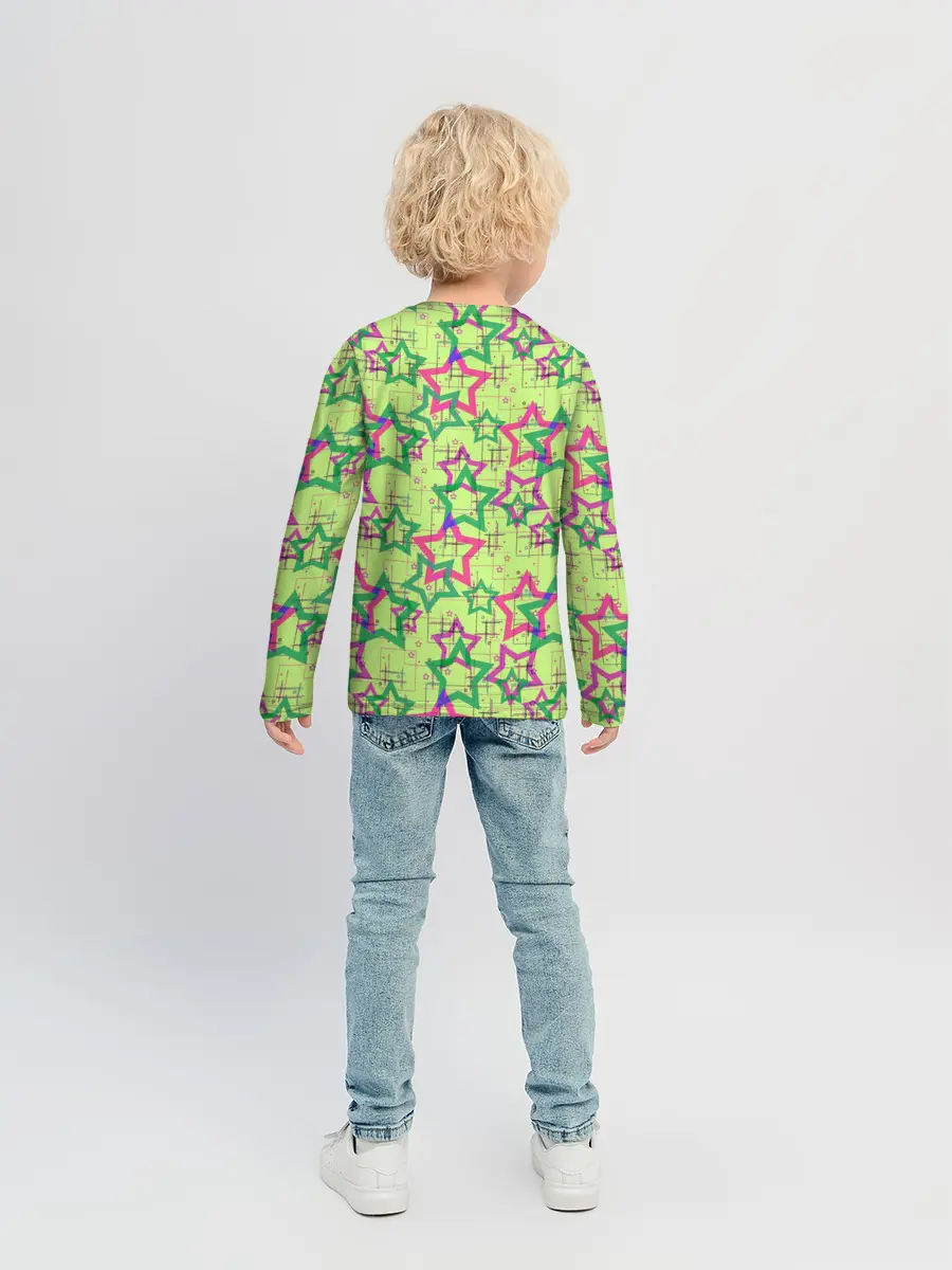 Детский лонгслив / Зеленый узор Звезды