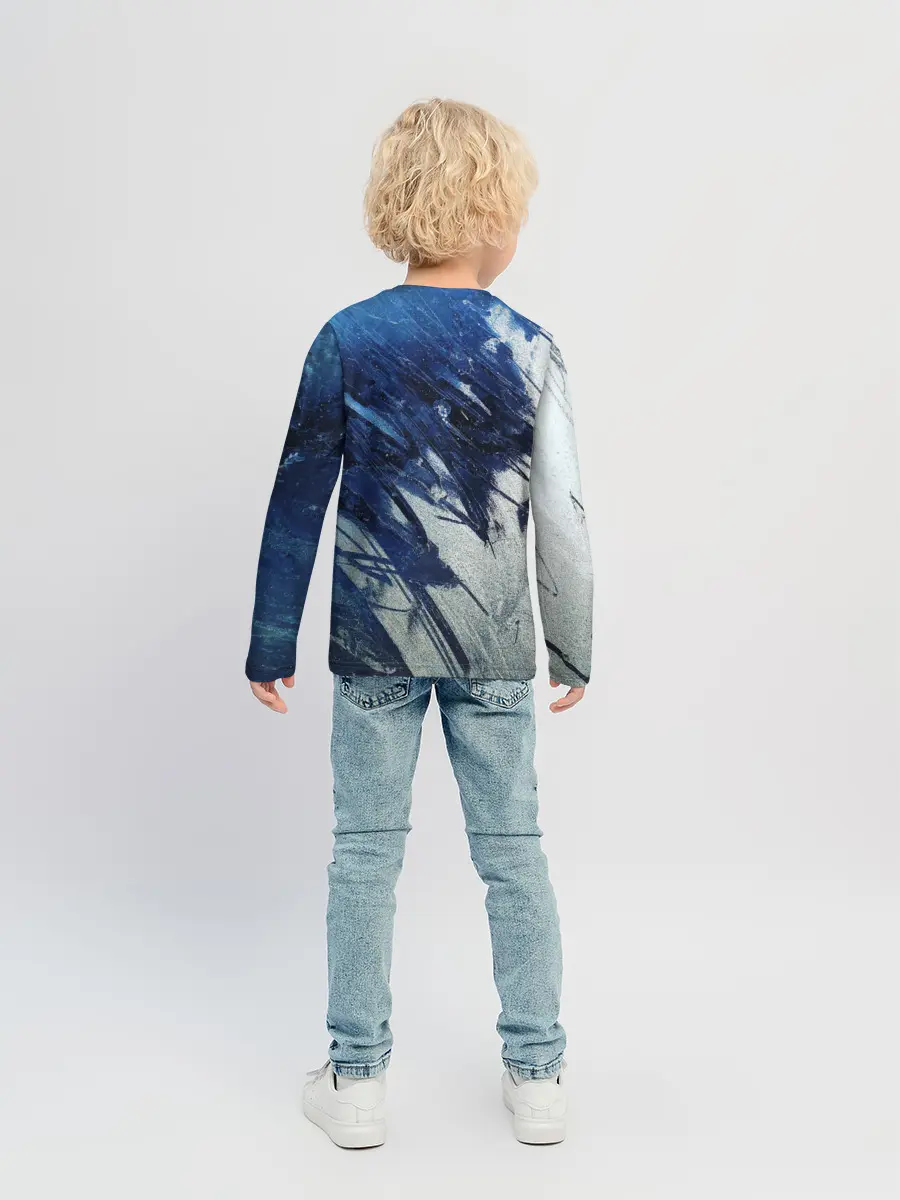 Детский лонгслив / Серо-синее абстрактное