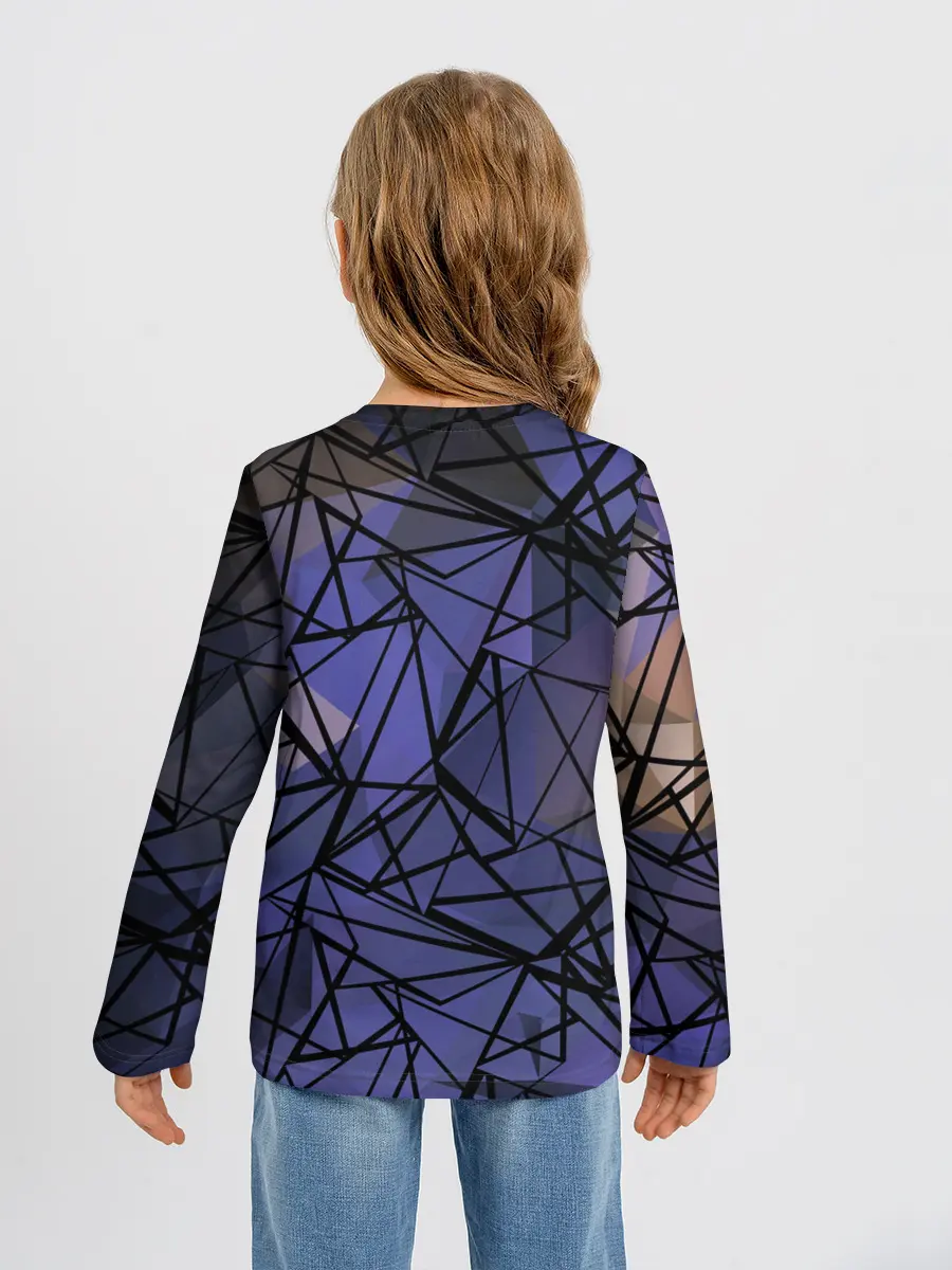 Детский лонгслив / Синий-бежевый абстрактный узор