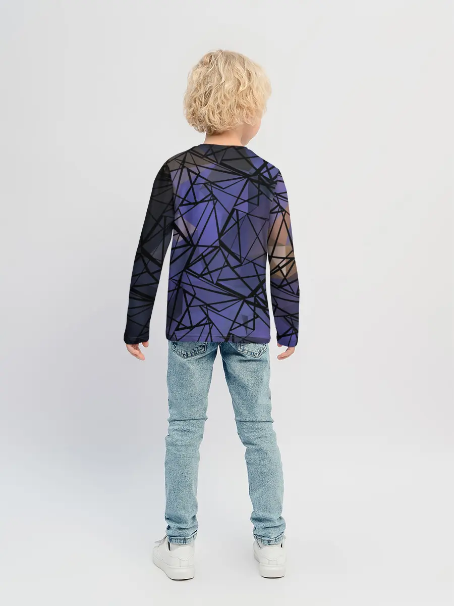 Детский лонгслив / Синий-бежевый абстрактный узор