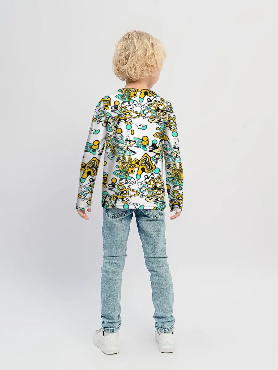 Детский лонгслив / Бирюзово-желтый узор