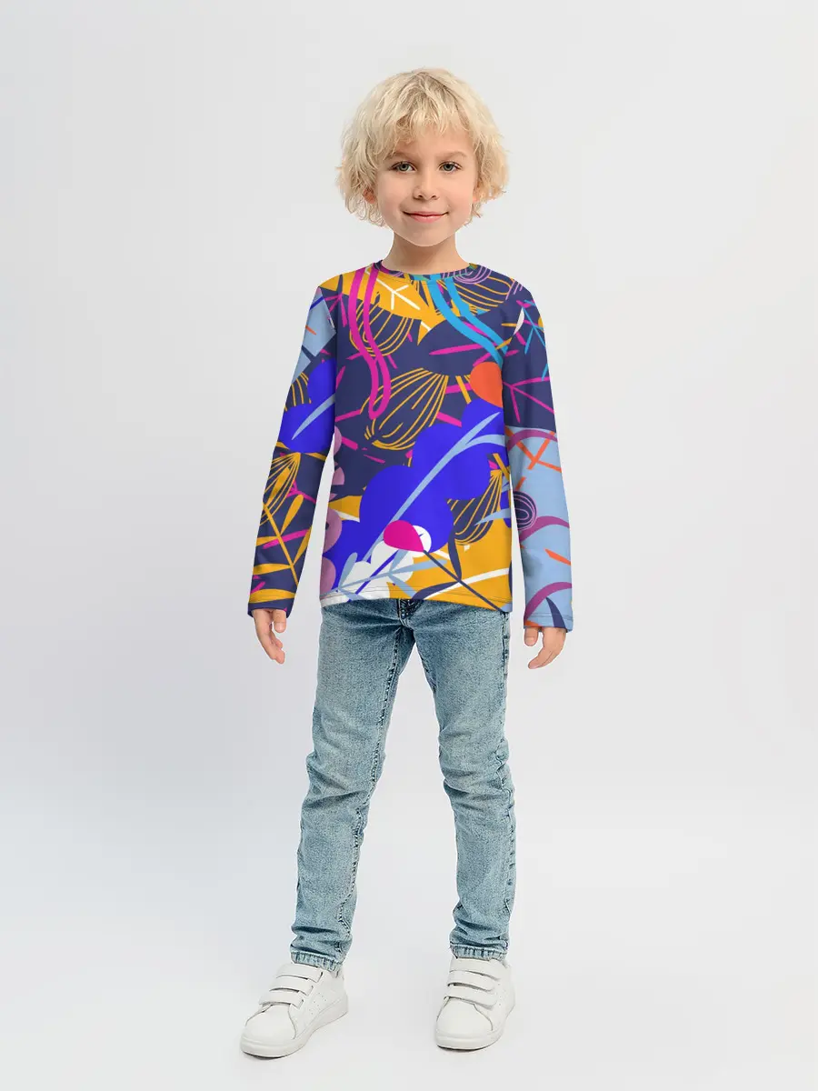 Детский лонгслив / листья цветы текстура паттэрн