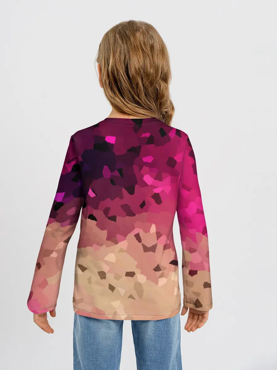 Детский лонгслив / Бежево-малиновый абстрактный