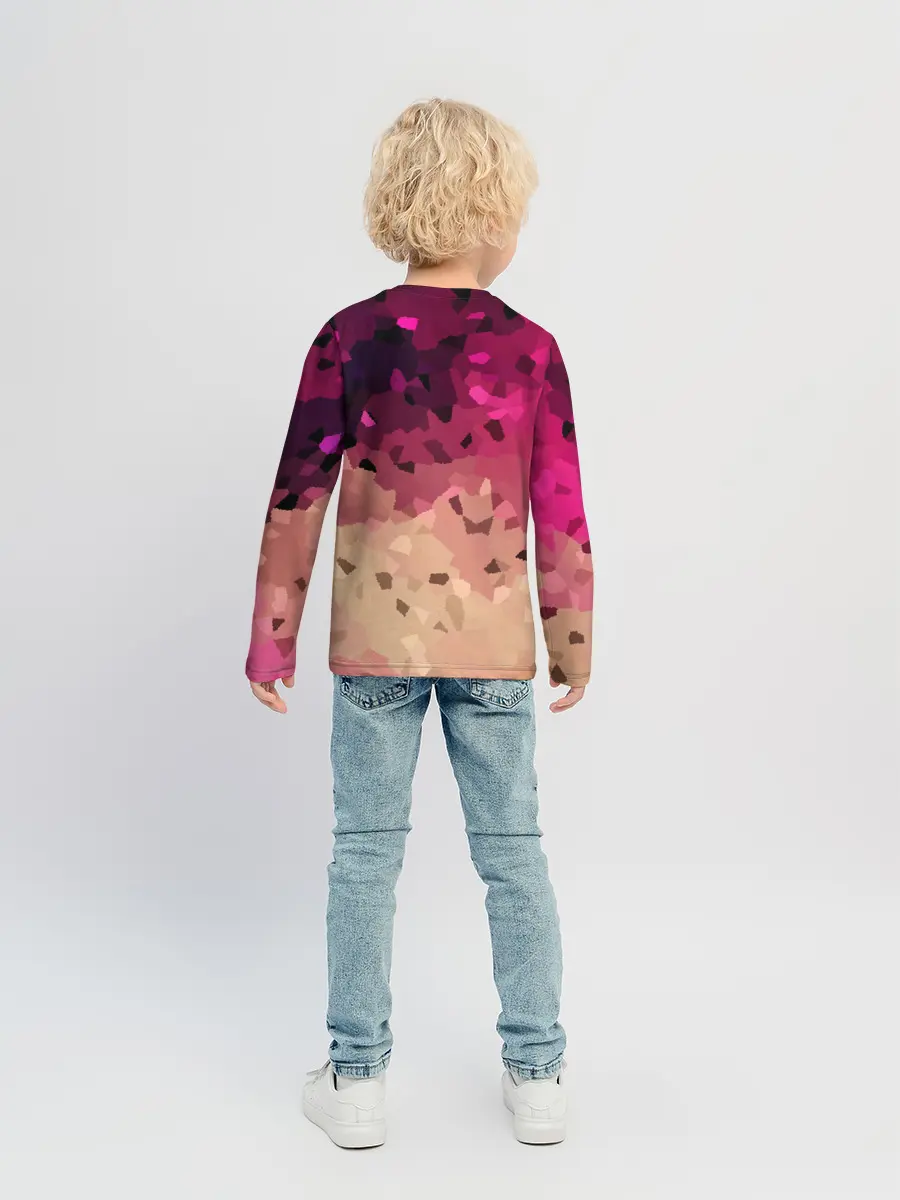 Детский лонгслив / Бежево-малиновый абстрактный