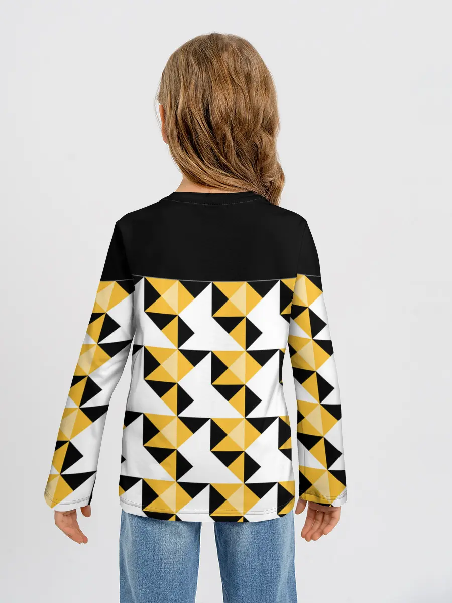 Детский лонгслив / Черно-желтый геометрический