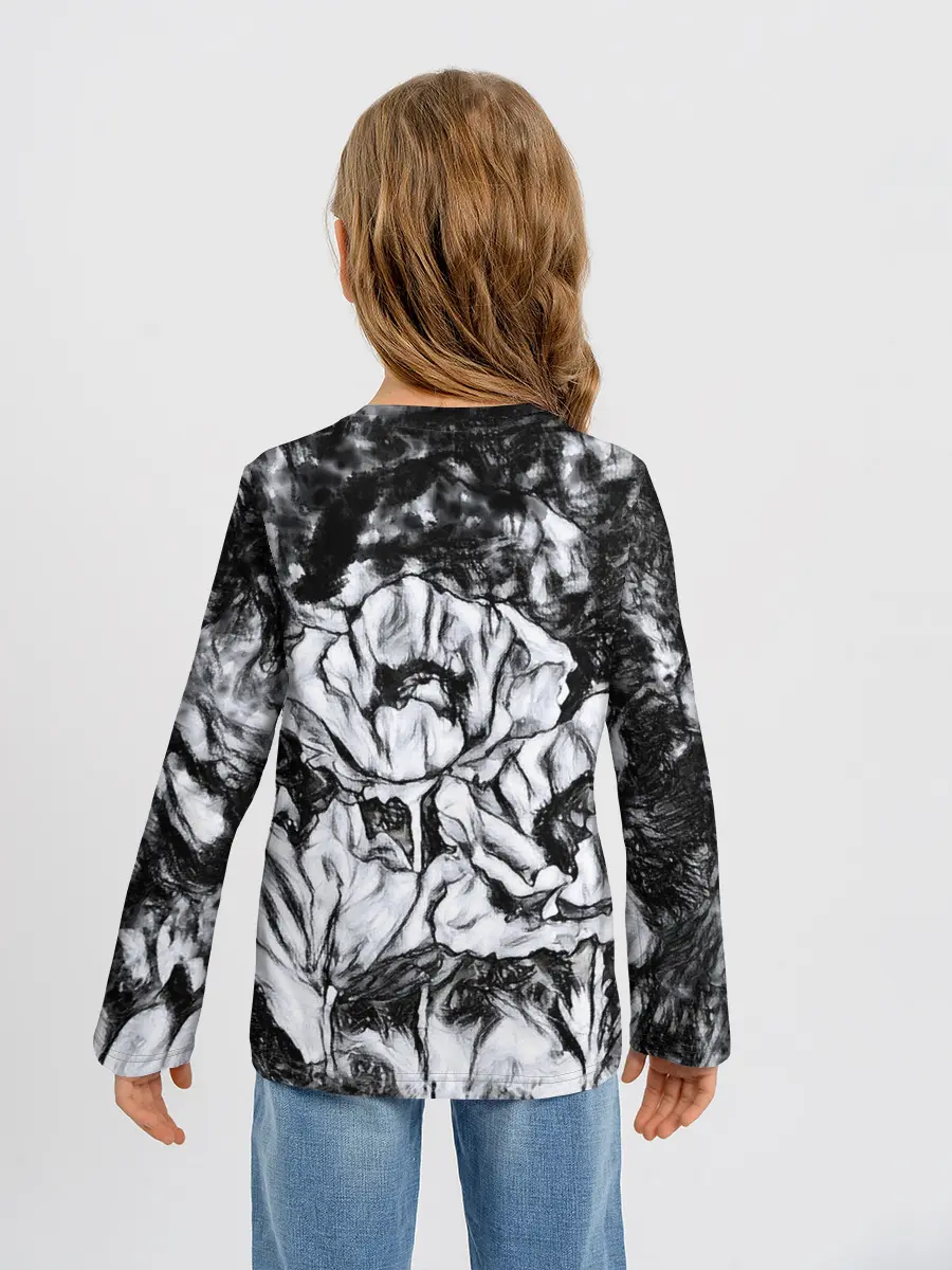 Детский лонгслив / Черно-белый узор. Маки.