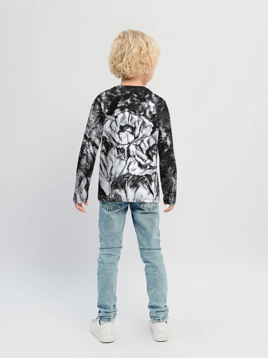 Детский лонгслив / Черно-белый узор. Маки.