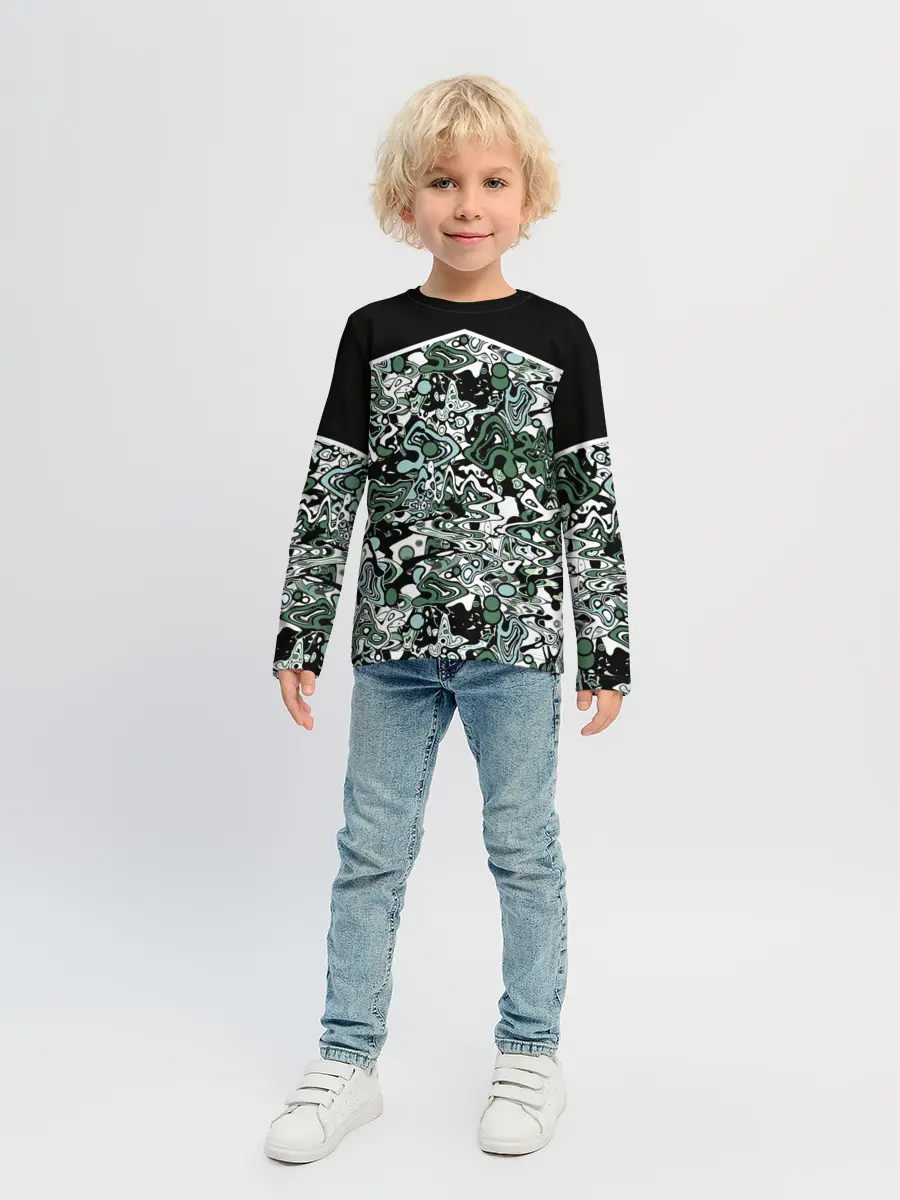 Детский лонгслив / Черно-зеленые каракули