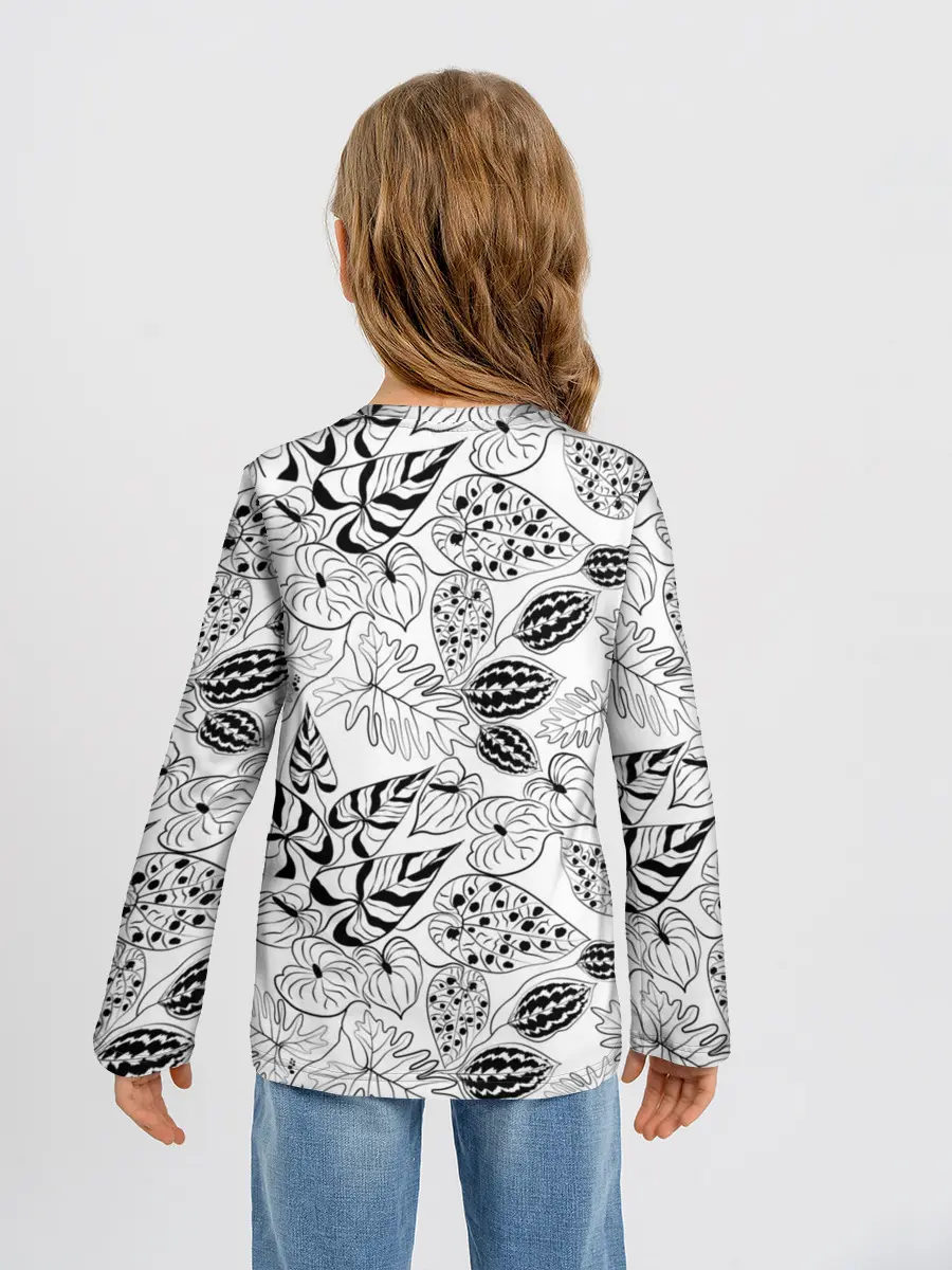 Детский лонгслив / Черно-белый узор Тропики