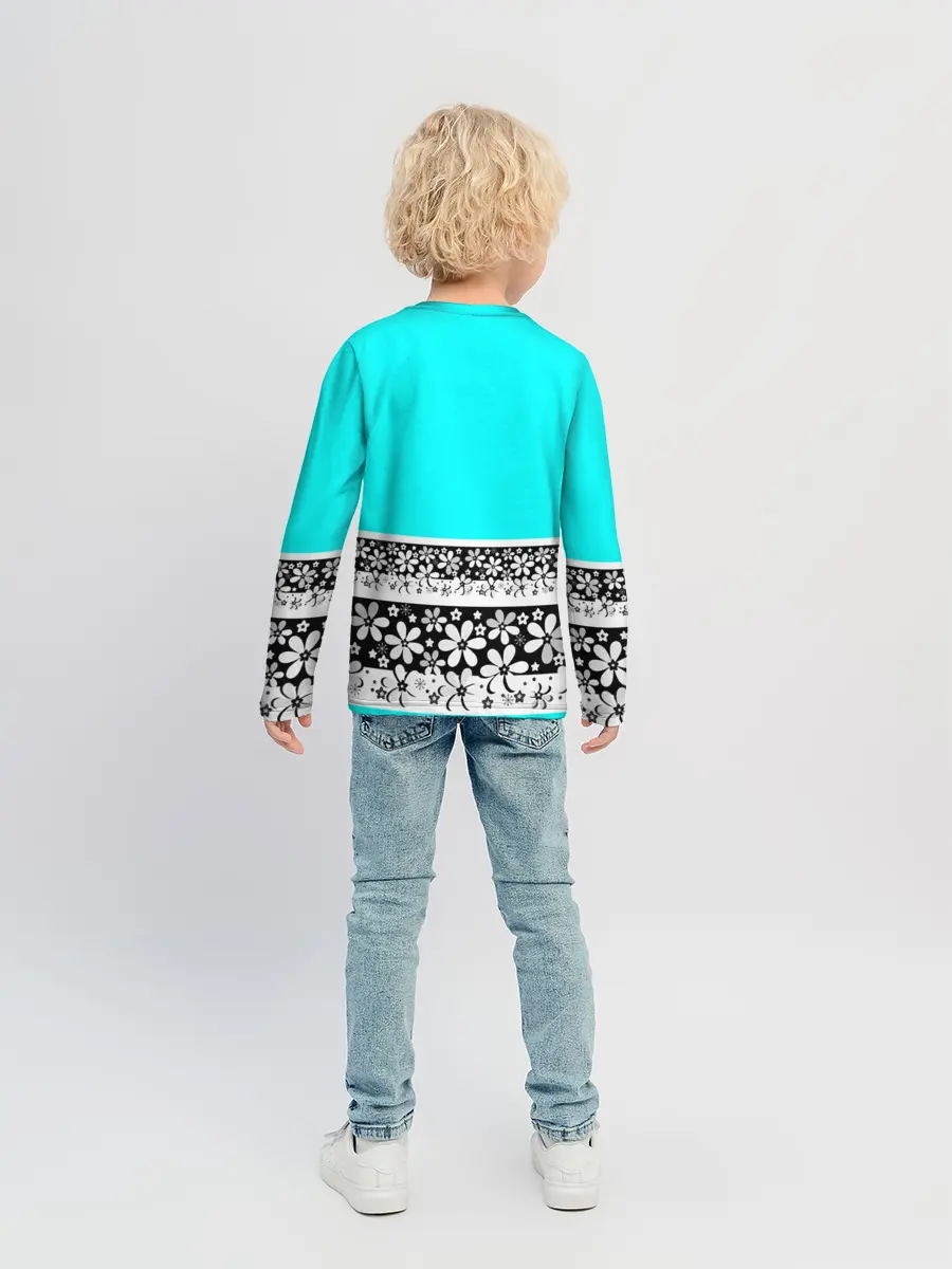 Детский лонгслив / Цветочный бирюзовый узор