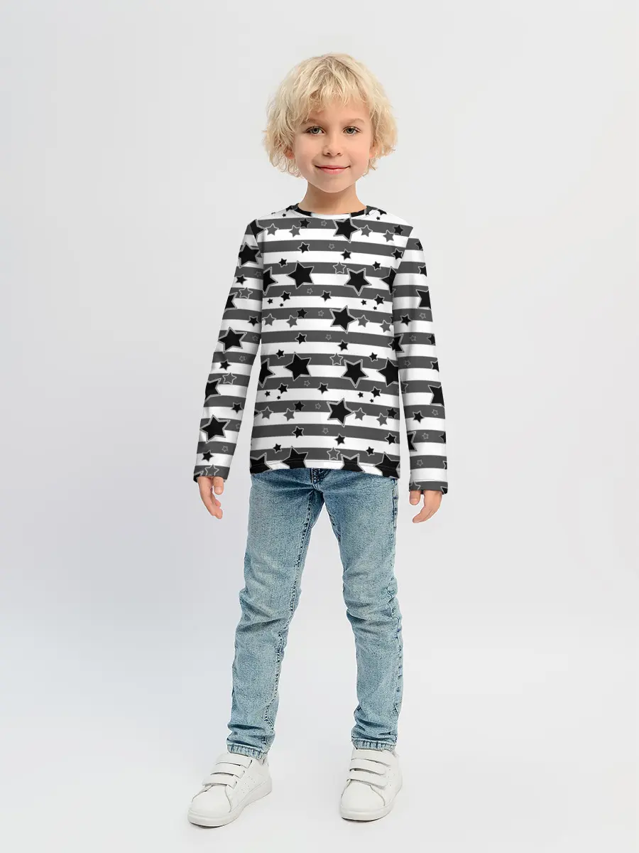 Детский лонгслив / Черно-белый полосатый узор